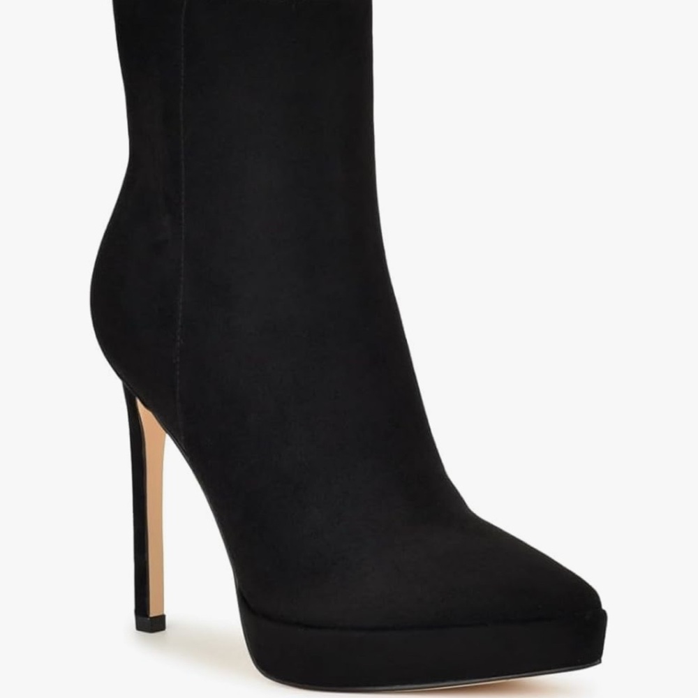 Nine West Black High-Heeled Suede Ankle Boots with Stiletto